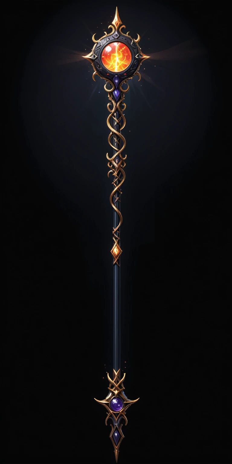 pixel art, cartoon illustration, Divine glavie greatstaff, Powerfull Magical theme, simple black background, RPG game icon