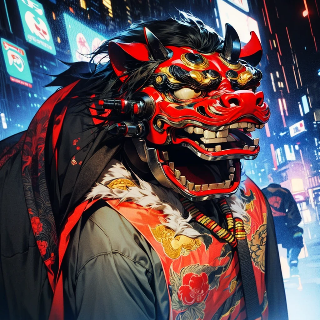 Lion Dance　whole body　cyber punk　Tajima Akiu　Vtuber Japan　samurai