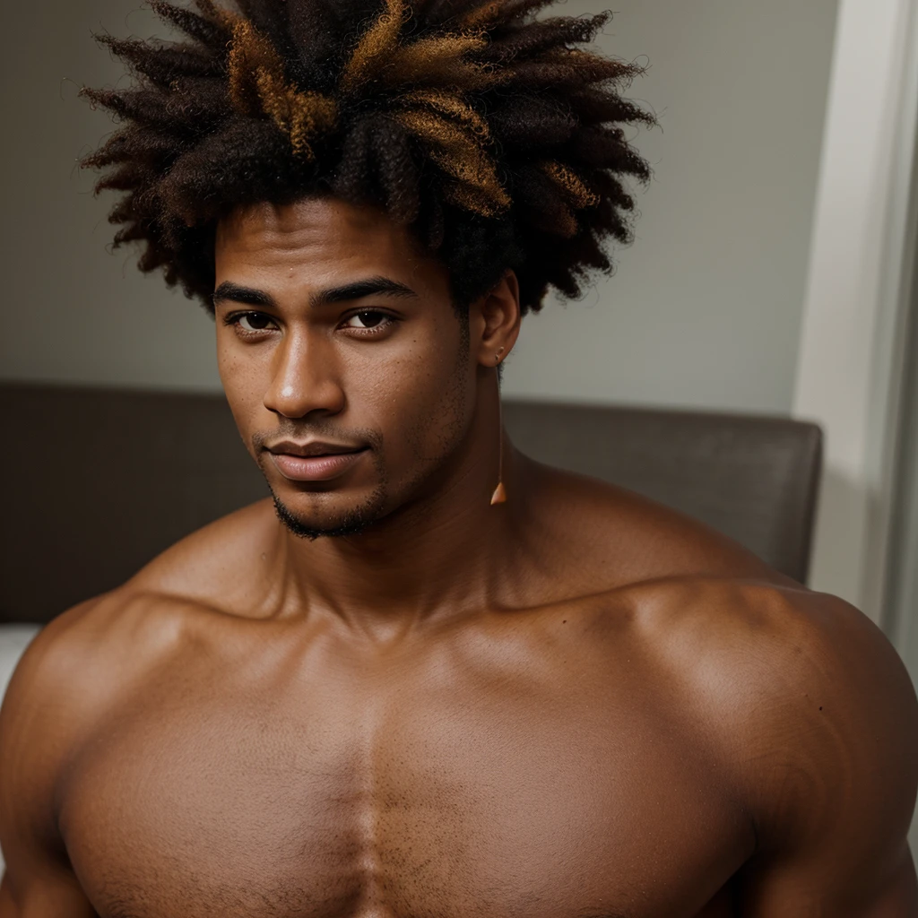 Create for me a cartoon photo of a very handsome mixed race person of your chocolate color and with Afro hair.