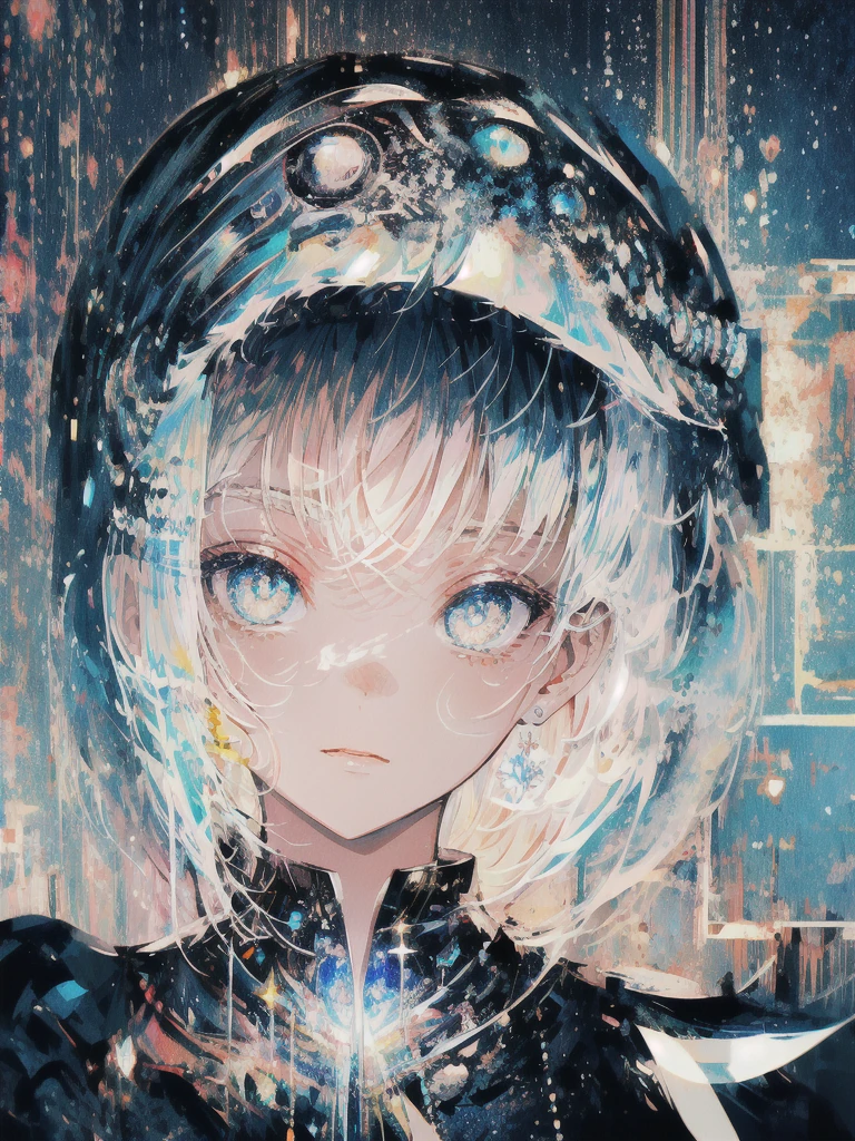 ((masterpiece, highest quality, Super detailed, High resolution)), alone, beautiful girl, shining eyes, perfect eyes, 15 years old, black white gold theme,
