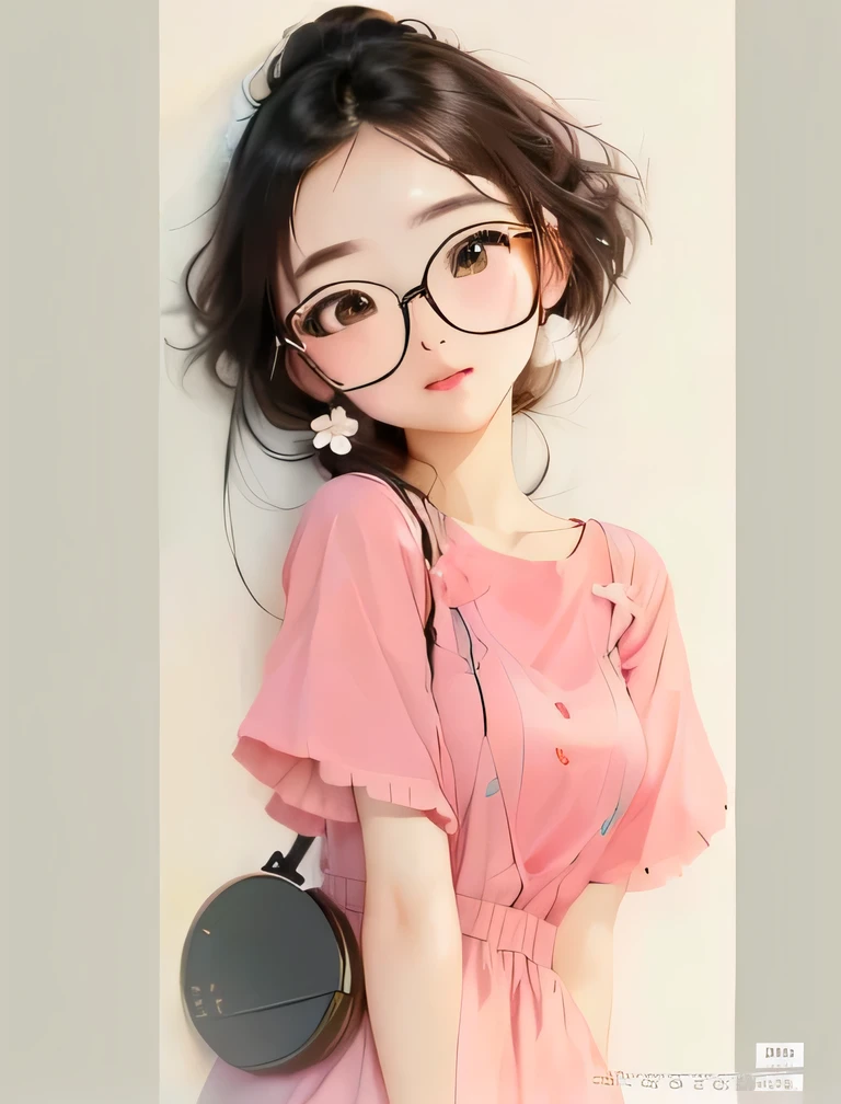 Wearing glasses、Close-up of woman wearing pink dress, realistic cute girl painting, cute digital art, cute cartoon, cute art style, Very beautiful and cute cat girl, Pink Girl, cute, Cute anime girl, cute cartoon character, cute, cute kawaii girl, cute beautiful, With a cute and delicate face, Lovely and detailed digital art, cute girl