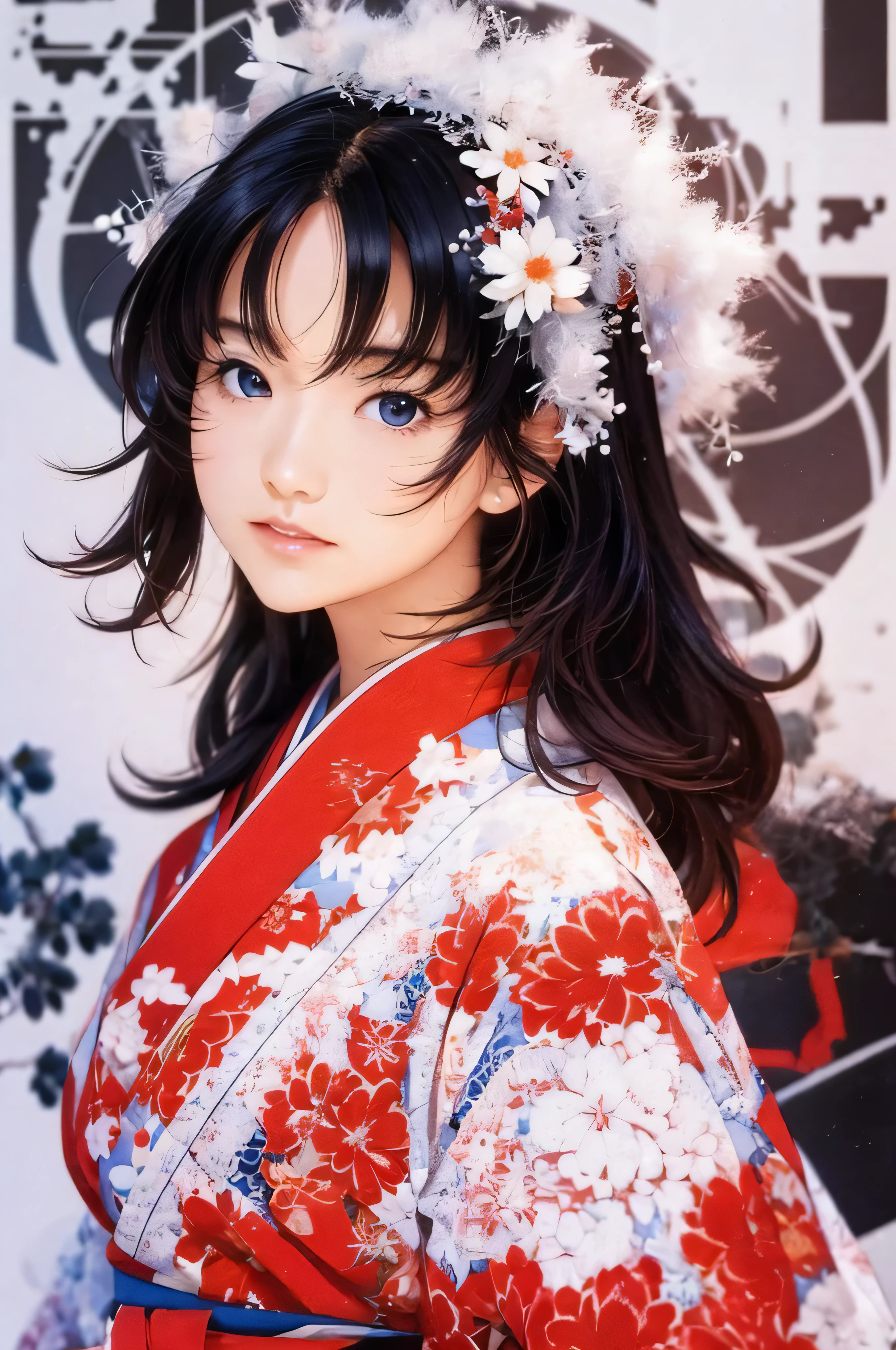 (((White Background、White world)))、14 years、unity 8k wallpaper、Very detailed、beautifully、beautiful、masterpiece、highest quality、(Zentangle、Mandala、Tangle、Tangle)、(Fractal Art:1.3)、One Girl、Beautiful black hair、Japanese、Big pink、red kimono、Japanese clothing、Very detailed、Dynamic Angle、Cowboy Shot、Chaos in its most beautiful form、elegant、Brutalist Design、Vibrant colors、Romance、atmosphere、Ecstasy Note、Streaming notes are displayed、(((White Background、Pure white background、Red circle)))