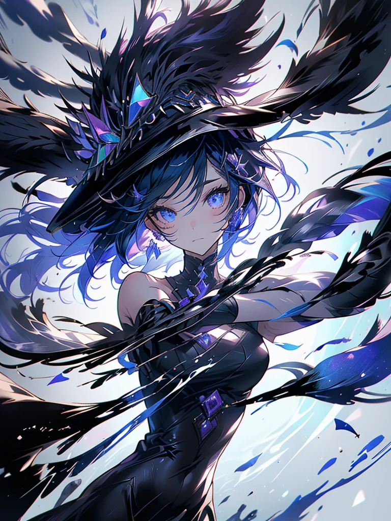 25-year-old girl、wearing a black elegant hat、Rune background、black magician、Wearing a black robe、mesmerize、cute woman、Elegant hairstyle、indigo hair color、Slightly shorter hair、blue eyes、look at the viewer、masterpiece、Best image、