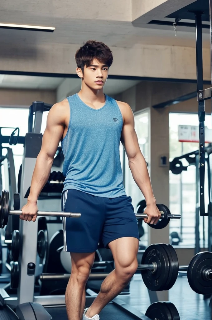 (Man in his 20s, Refreshingly handsome, Hallyu, tall), (Sportswear, Gymのトレーナー, Gym), (Healthy Body, Strong body)
