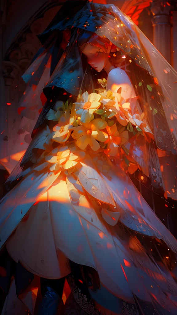 1 girl, Masterpiece, height, Sonic Edge_Rias_Gremory, ((wedding dress, church, bridal veil, wedding, bunch of flowers))