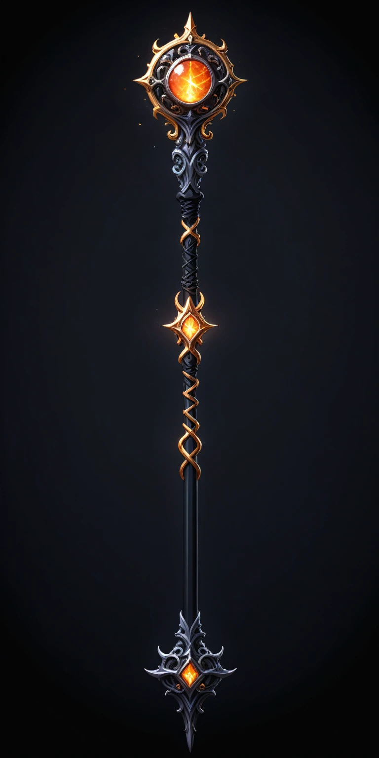 pixel art, cartoon illustration, Divine glavie greatstaff, Powerfull Magical theme, simple black background, RPG game icon 