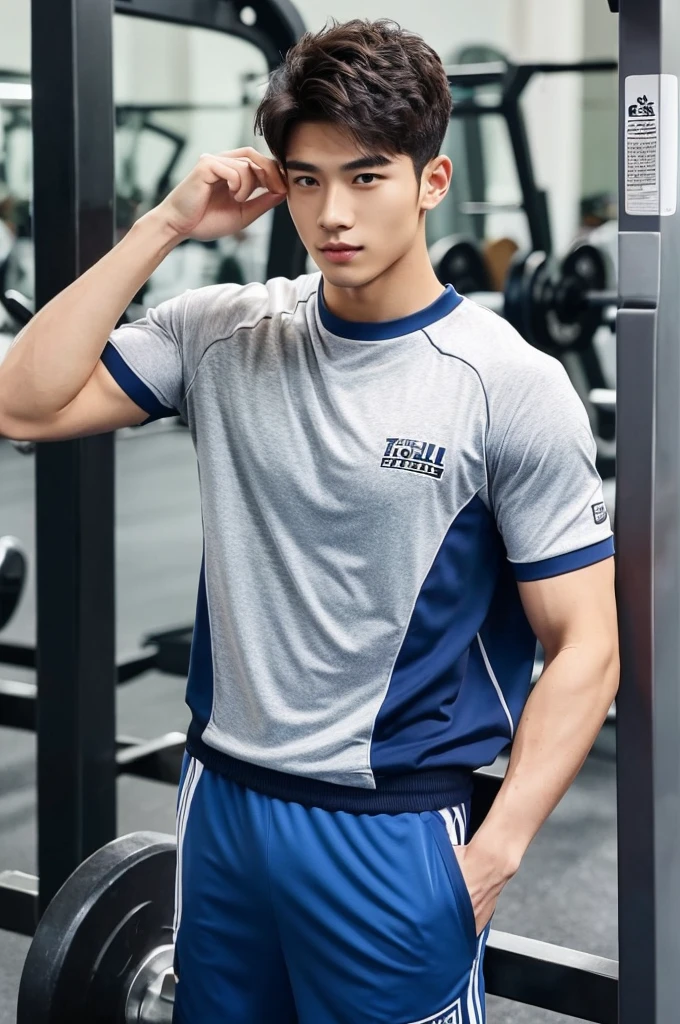 (Man in his 20s, Refreshingly handsome, Kind Face, Hallyu, tall), (Sportswear, Gymのトレーナー, Gym)