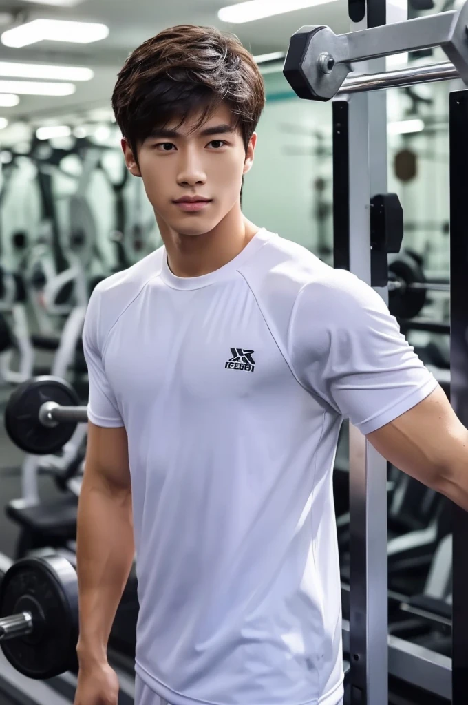 (Man in his 20s, Refreshingly handsome, Kind Face, Hallyu, tall), (Sportswear, Gymのトレーナー, Gym)