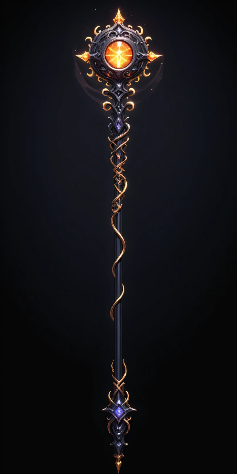 pixel art, cartoon illustration, Divine glavie greatstaff, Powerfull Magical theme, simple black background, RPG game icon 