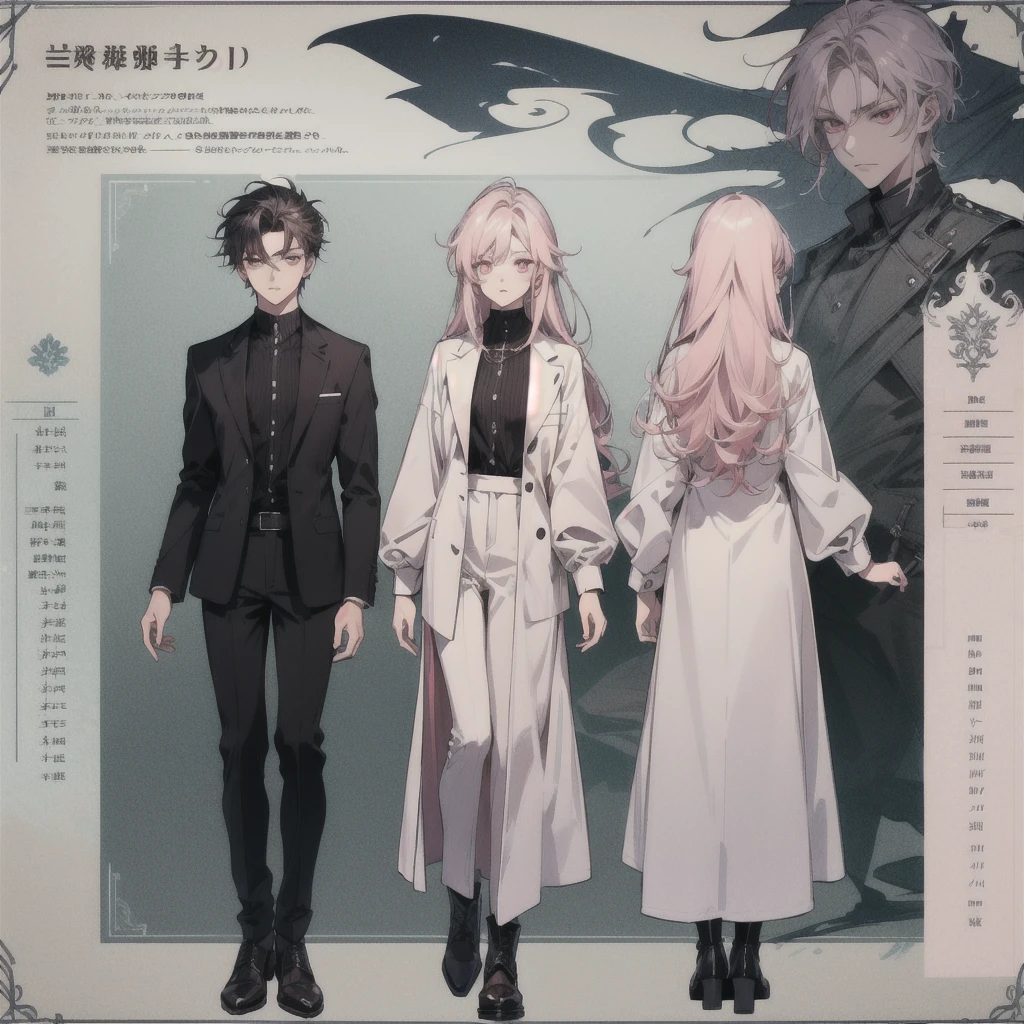 1boy, short pink very long hair, pink eyes, full body, character sheet, beat quality,(best Quality)