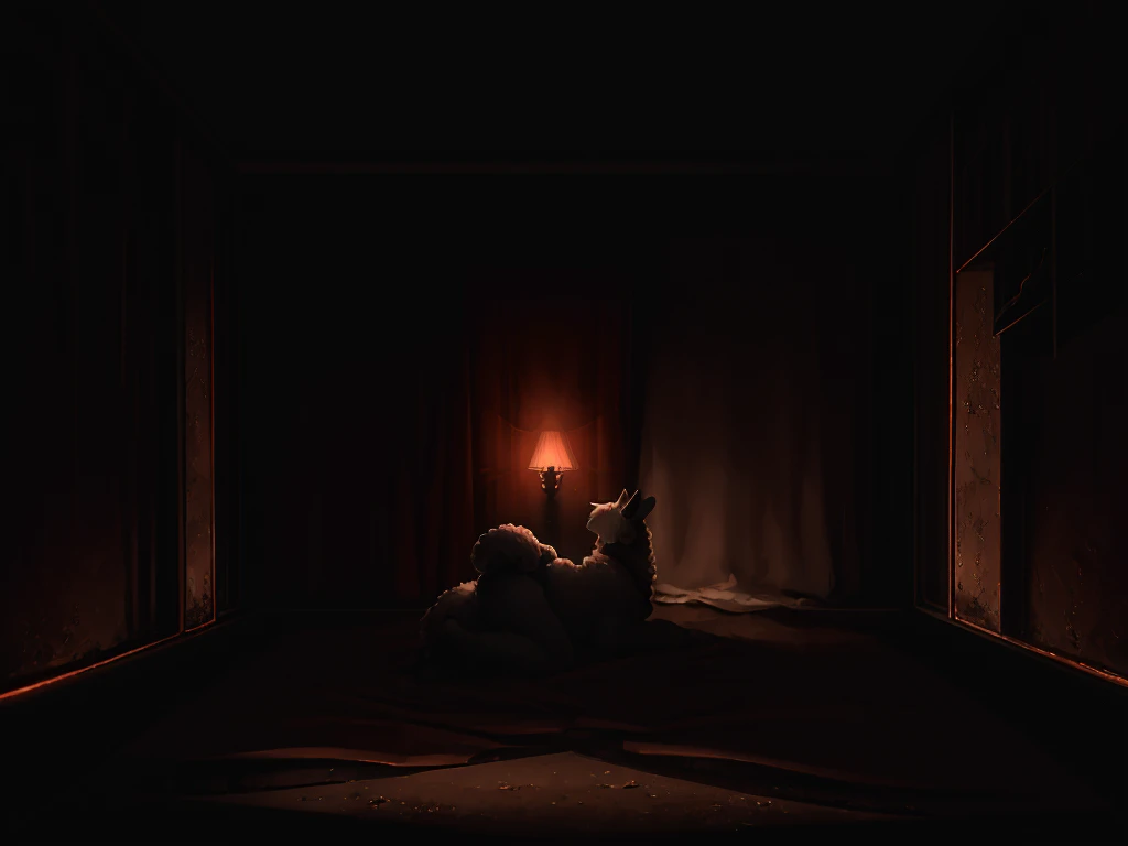 Hallucination, daydream , nightmare , bokeh , Forbidden Love Between Shepherd and realistic Sheep , Devouring each other's bodies , (dark room:1.5) , (It's dark and can't see anything:1.3)