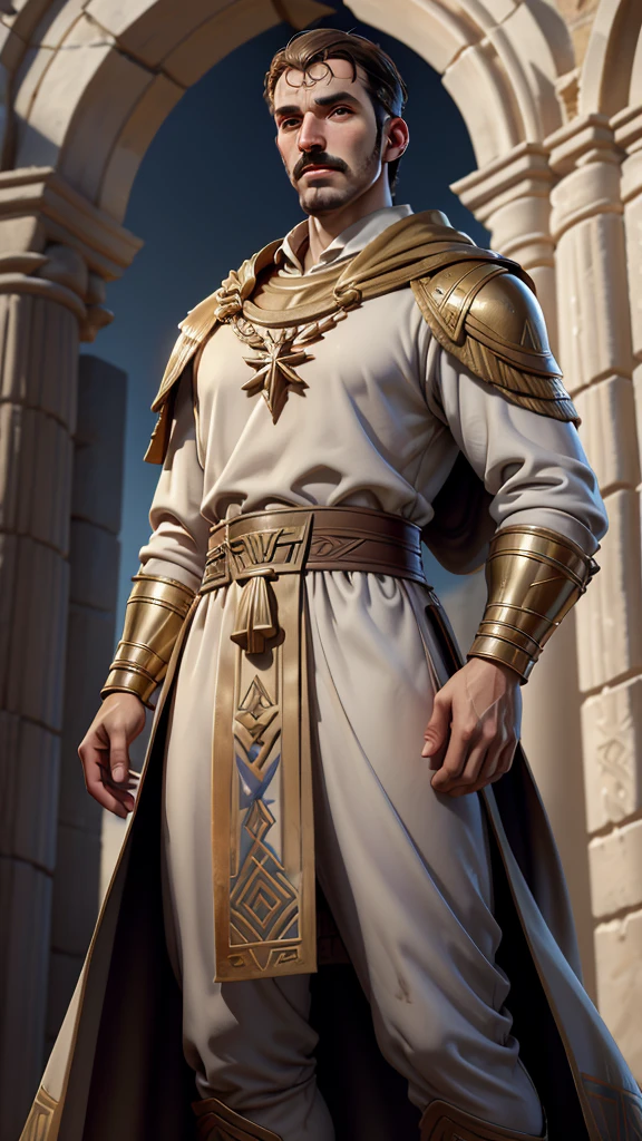 Saul of Tarsus, reminder of transformation from opponent to defender, ancient Greece, traditional robes, standing with a look of conviction, light from above shining on him, diverse people in the background listening, medium shot, hyper-realistic, photo realism, cinematography