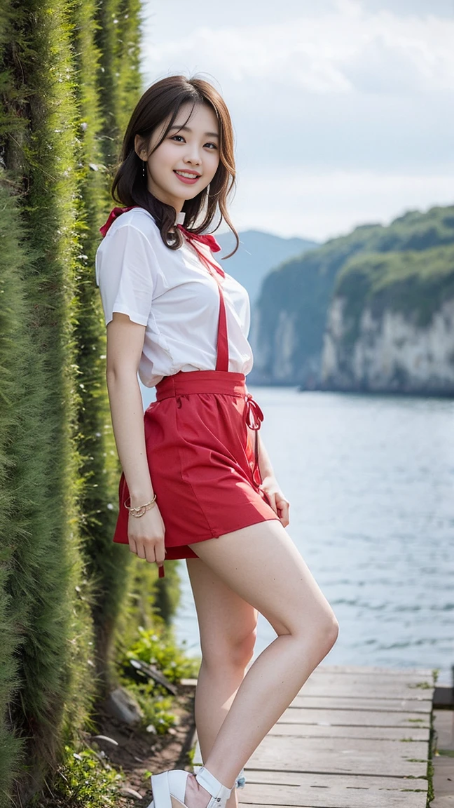 real photos、landscape in canvas、sunny、squatting down、Highest imYear quality、Beautiful woman、beautiful thighs、spread legs,beautiful face、real imYear、federal army uniform miniskirt、ponytail、lift the skirt。、showing white panties、Yuriko Yoshitaka、16Year日本人女性、Mrs. Bowe、pretty girl、white pantiesが丸見え、1６Year、（white panties:1.3）、super mini skirt、beautiful thighs、white panties、赤いミニスカートがめくれてwhite pantiesが見えてる
