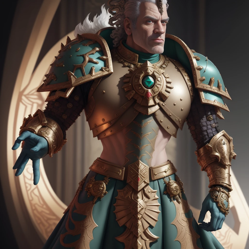 Envision Kramer from 'Seinfeld' as the God Emperor from Warhammer 40K, clad in ornate armor, featuring high-detail skin texture, rendered in 8K UHD resolution, with the clarity and precision of a DSLR camera for a sharp image.