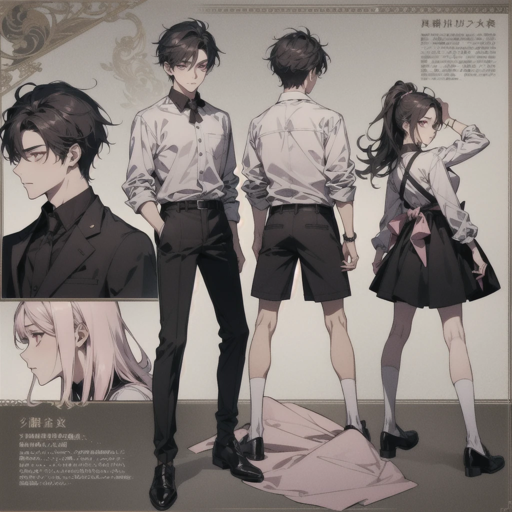 1boy, short pink very long hair, pink eyes, full body, character sheet, beat quality,(best Quality)