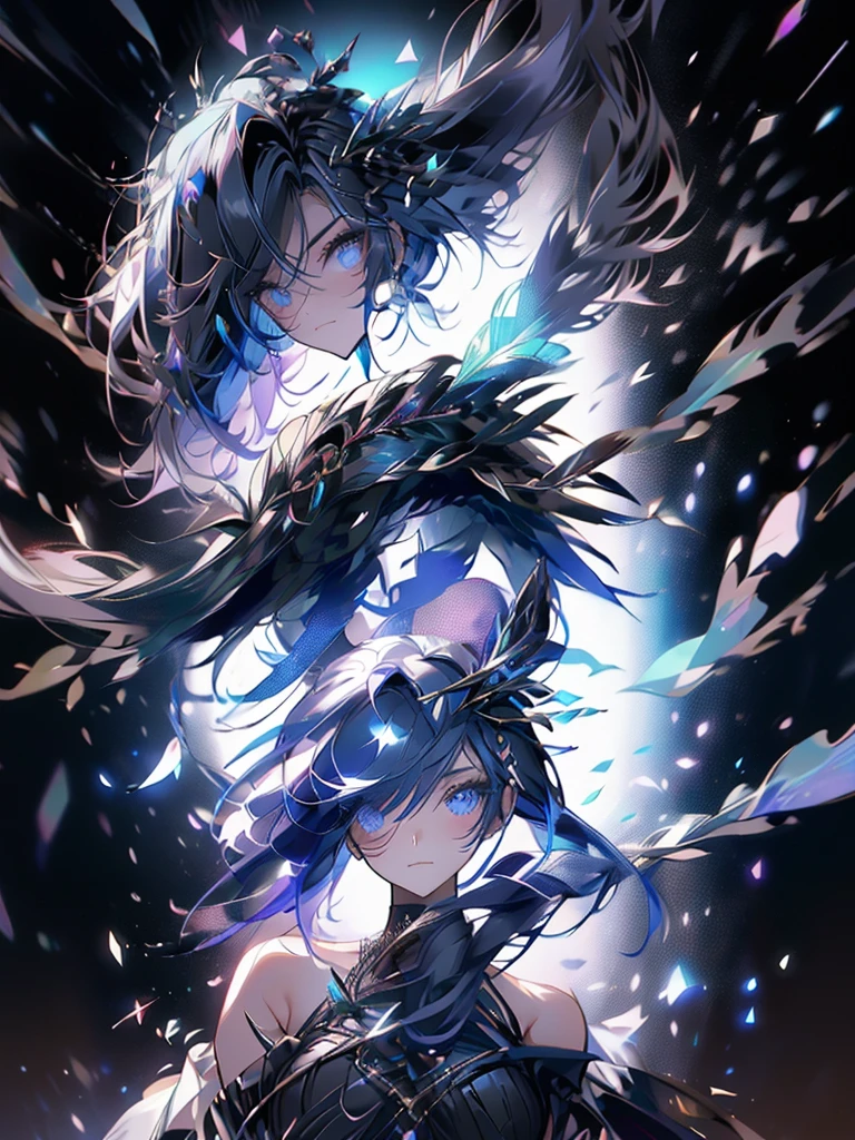 25-year-old girl、wearing a black elegant hat、Rune background、black magician、Wearing a black robe、mesmerize、cute woman、Elegant hairstyle、indigo hair color、Slightly shorter hair、blue eyes、look at the viewer、masterpiece、Best image、