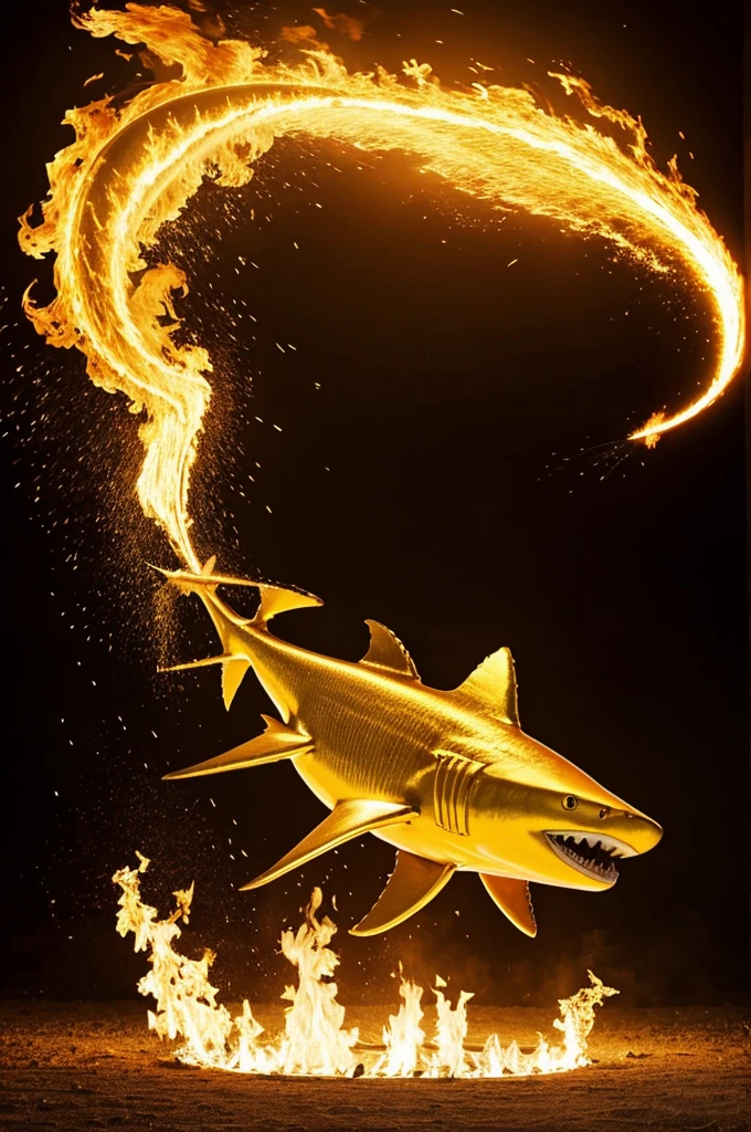 Create a large golden fire shark