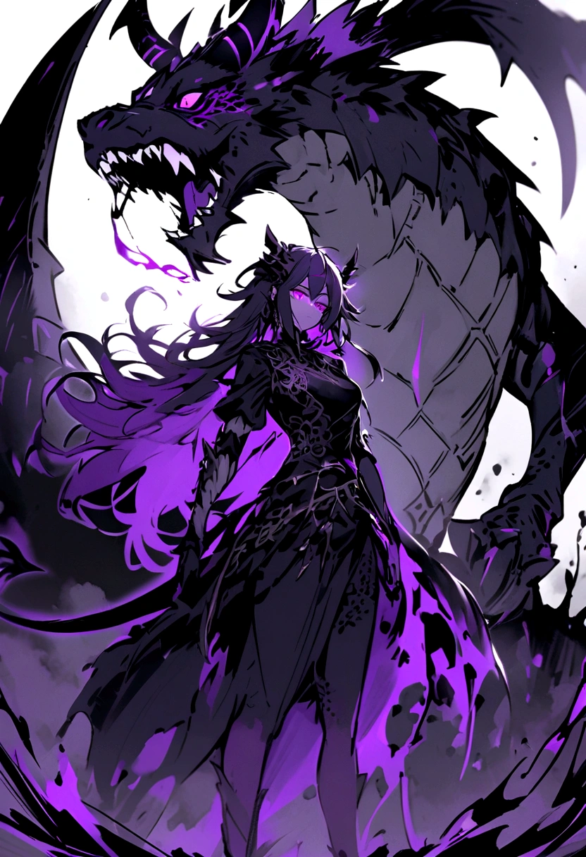 The dragon that like a buffalo with dark aura , dark purple scale , purple eye , sharp tooth and nail , long tail