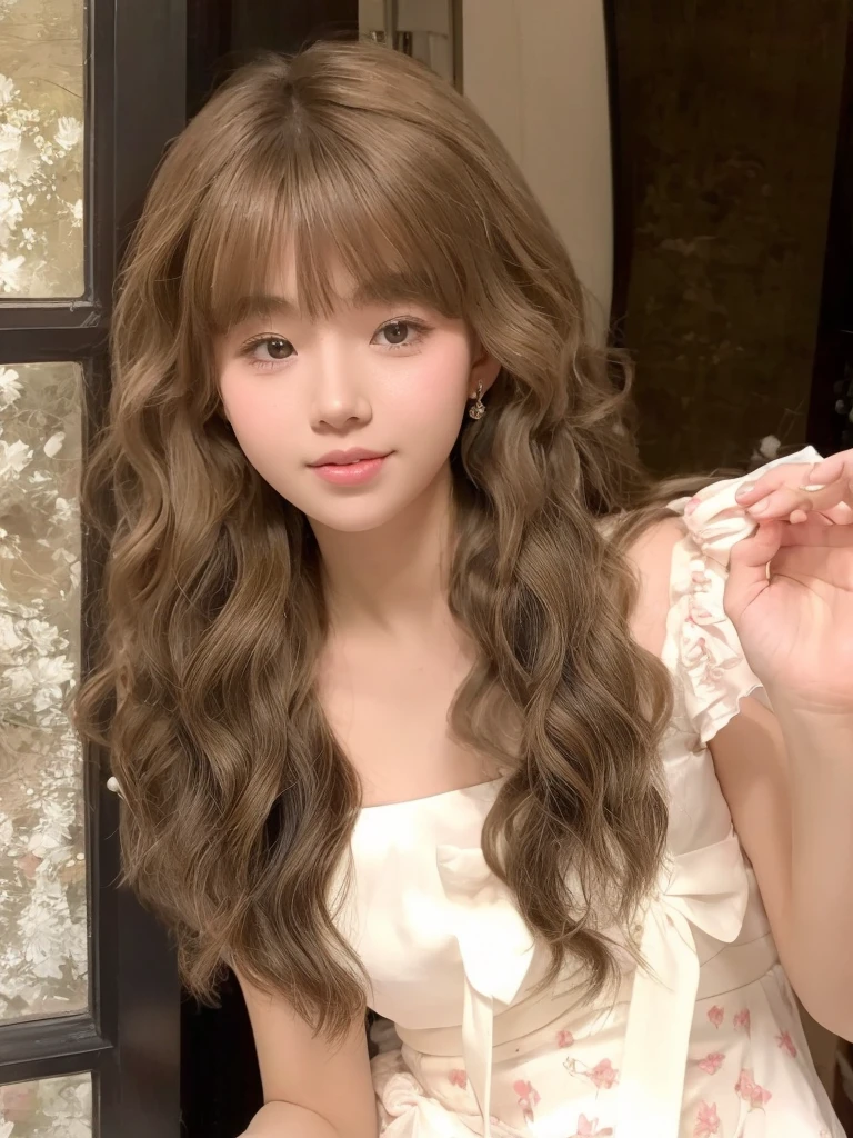Long flaxen curly hair,Natural and beautiful hair,The background is simple and clean