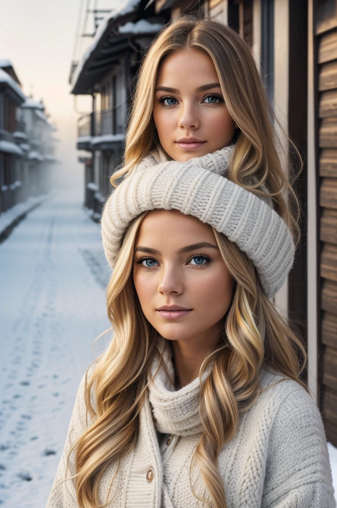 proFessional portrait photograph oF a gorgeous Norwegian girl in winter clothing with long wavy blonde hair, sultry Flirty look, gorgeous symmetrical Face, lindo maquillaje natural, wearing elegant warm winter Fashion clothing, ((parado afuera en una calle nevada de la ciudad)), impresionante entorno urbano moderno, ultra realista, arte conceptual, elegant, muy detallado, Intrincado, sharp Focus, depth oF Field, F/1. 8, 85mm, Tiro medio, plano medio, (((proFessionally color graded))), bright soFt diFFused light, (volumetric Fog), tendencia en instagram, hdr 4k, 8k