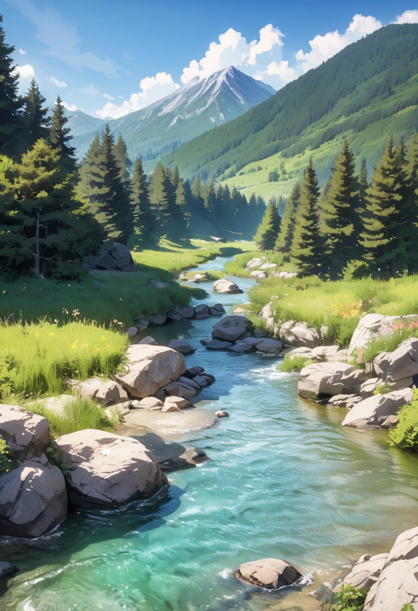 summer, small river, clear water, mountain
