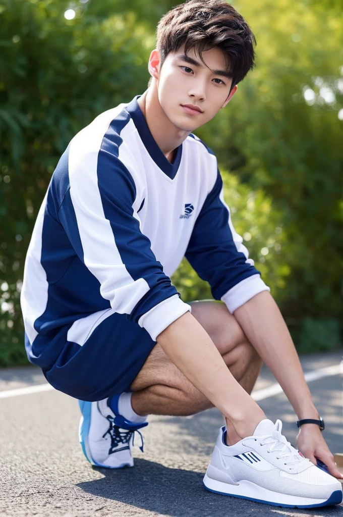 (Man in his 20s, Refreshingly handsome, Kind Face), (Sportswear, Gym Trainers)