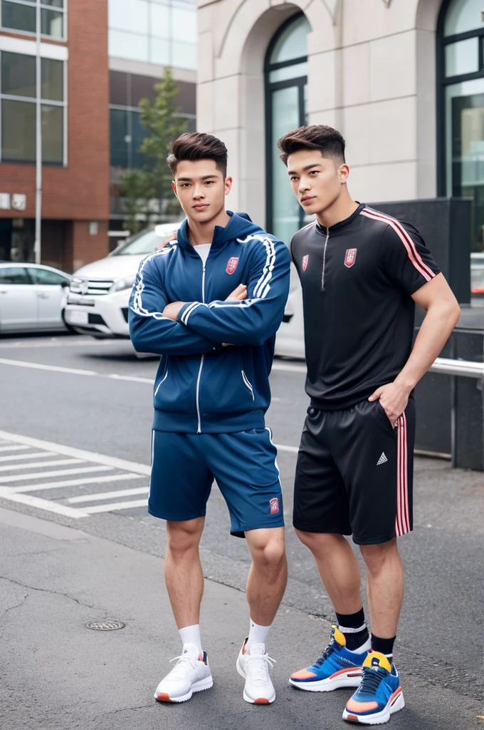 (Refreshingly handsome, Kind Face), (Sportswear, Gym Trainers)