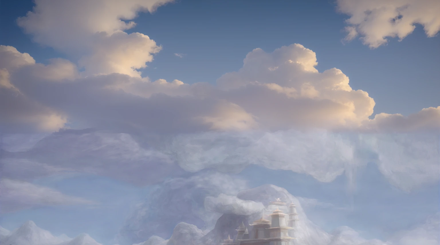 Blue sky, white clouds, cold light