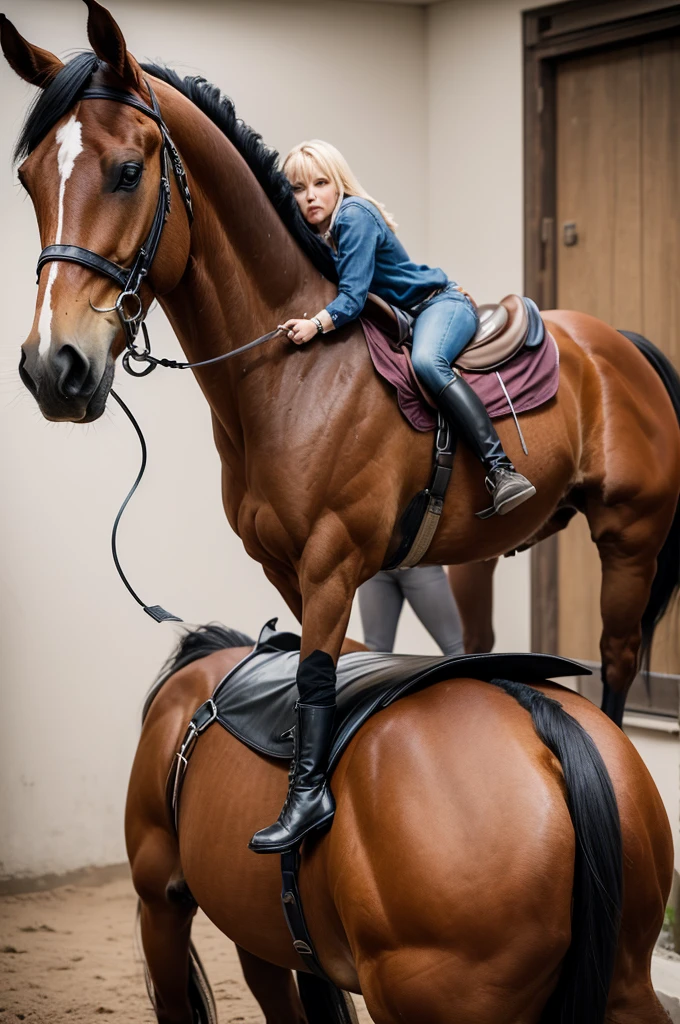 Make me a woman and a horse fuck the horse with his dick in the woman's mouth