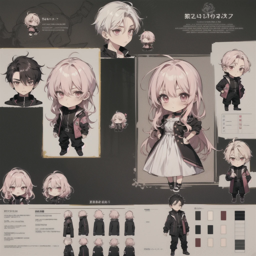 1boy, short pink very long hair, pink eyes, full body, character sheet, beat quality,(best Quality),Chibi Chibi character