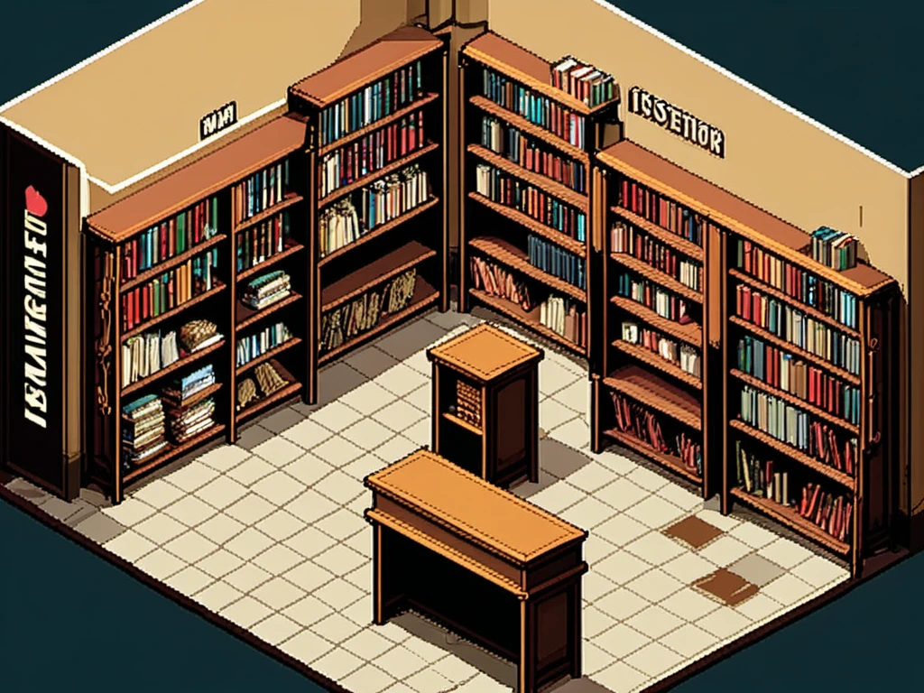 masterpiece, [thin outline],
BREAK,
inside the big book store, indoor,
BREAK,
(RPG maker style top down view), pixel art