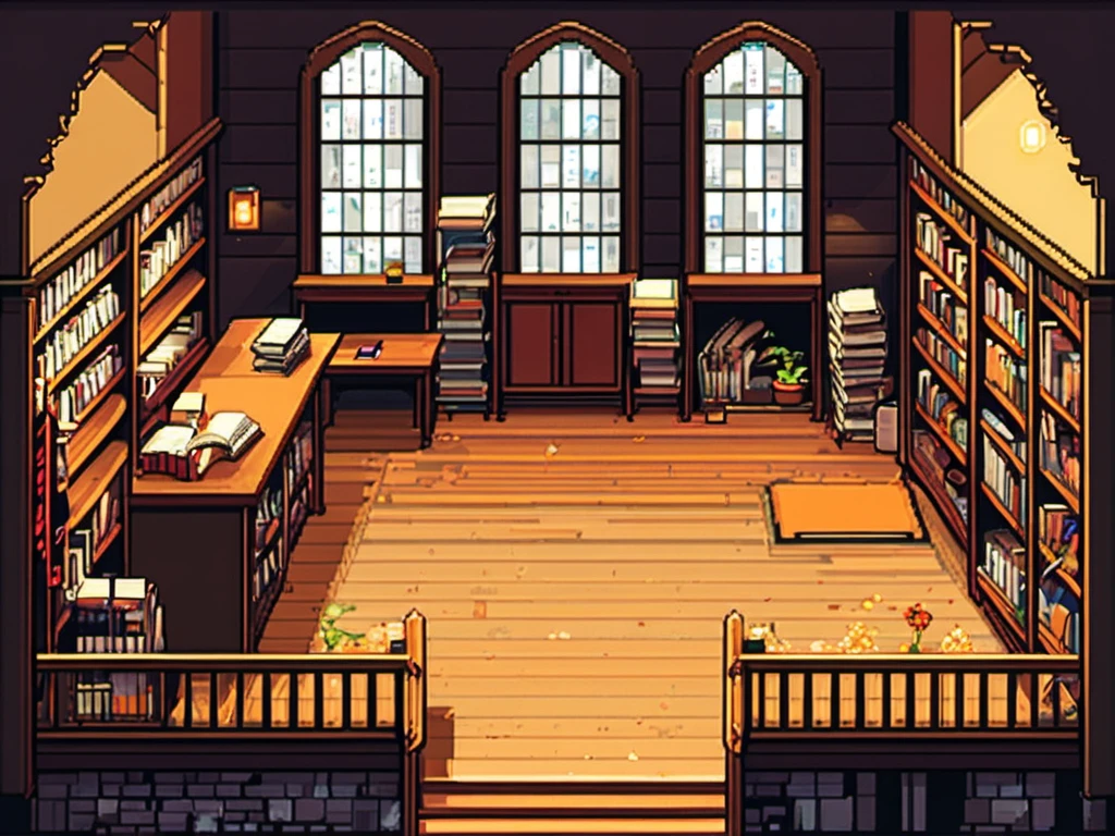 masterpiece, [thin outline],
BREAK,
inside the big book store, indoor,
BREAK,
(RPG maker style top down view), pixel art