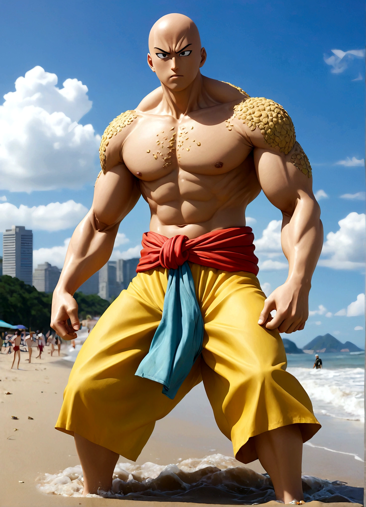 Saitama, dressed like a beach bum, is trying to enjoy a day at the beach when Kaiju begin emerging from the sea
