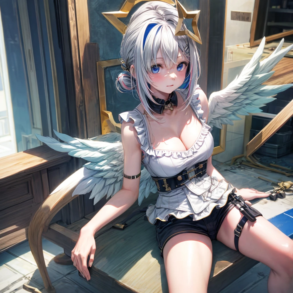solo、full-body portraits、sleeveless、sitting down、White-colored skin,Large Breasts,