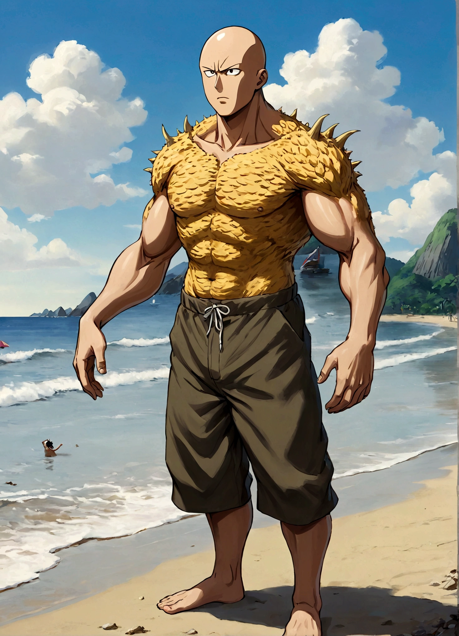 Saitama, dressed like a beach bum, is trying to enjoy a day at the beach when Kaiju begin emerging from the sea
