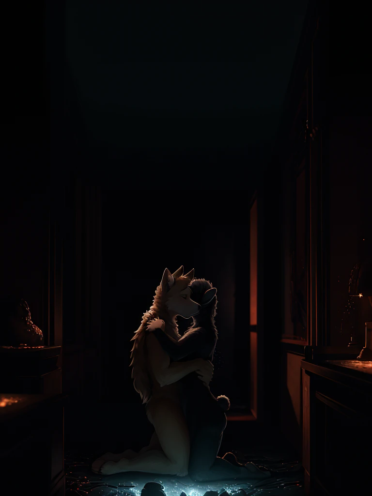 Hallucination, daydream , nightmare , disease , bokeh , Forbidden Love Between Shepherd and realistic Sheep , Devouring each other's bodies , (dark room:1.5) , (It's dark and can't see anything:1.3)