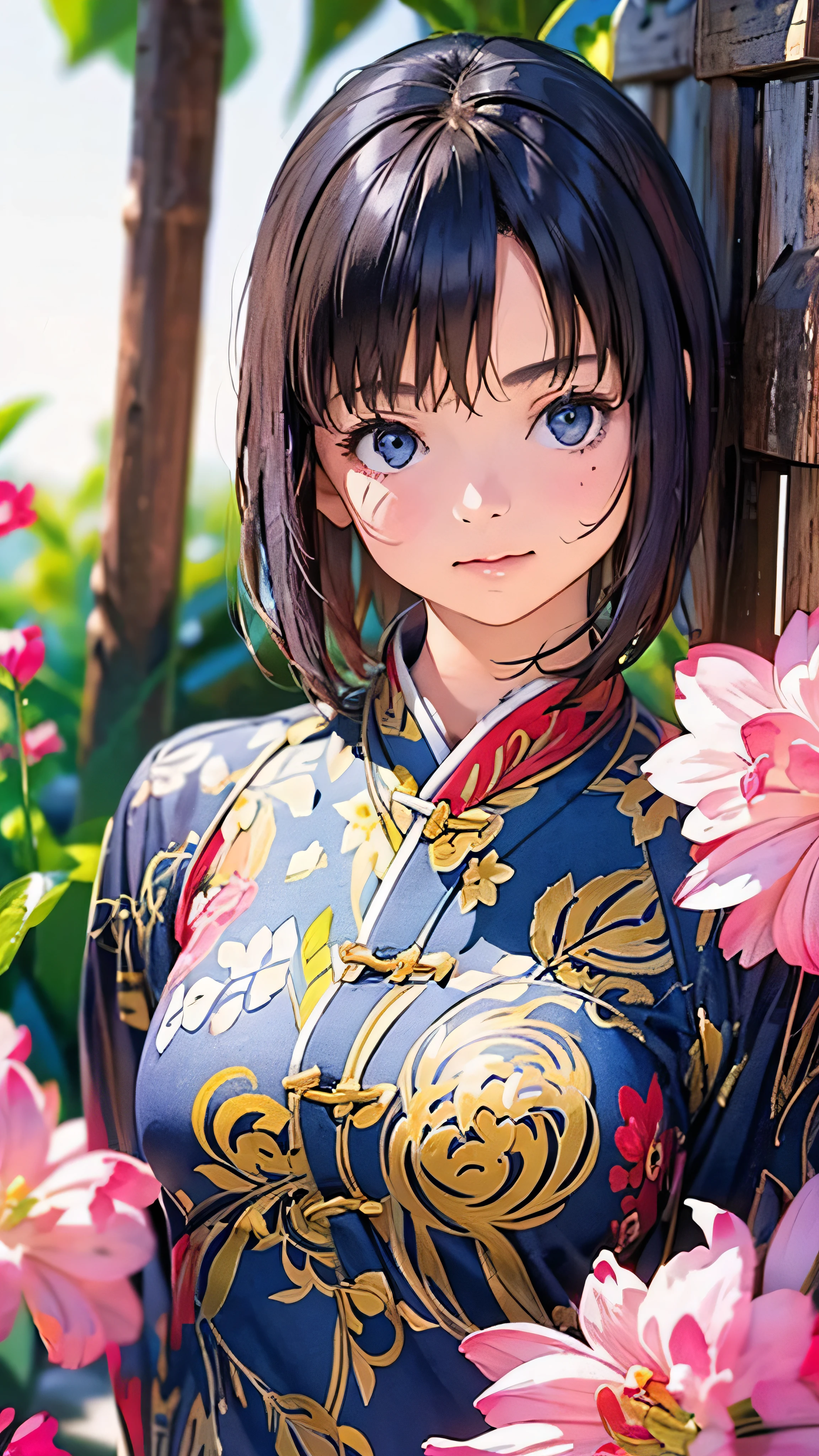 Official Art, wallpaper, Very detailed, (((Very detailedな目と顔))), shut up., masterpiece, highest quality, Realistic portraits, (ZenTangle, Mandala, Tangle, EnTangle), Complex clothing, Very detailed, Dynamic Angle, The most beautiful form of chaos, elegant, Brutalist Design, Vibrant colors, Romantic Chinese Flowers
