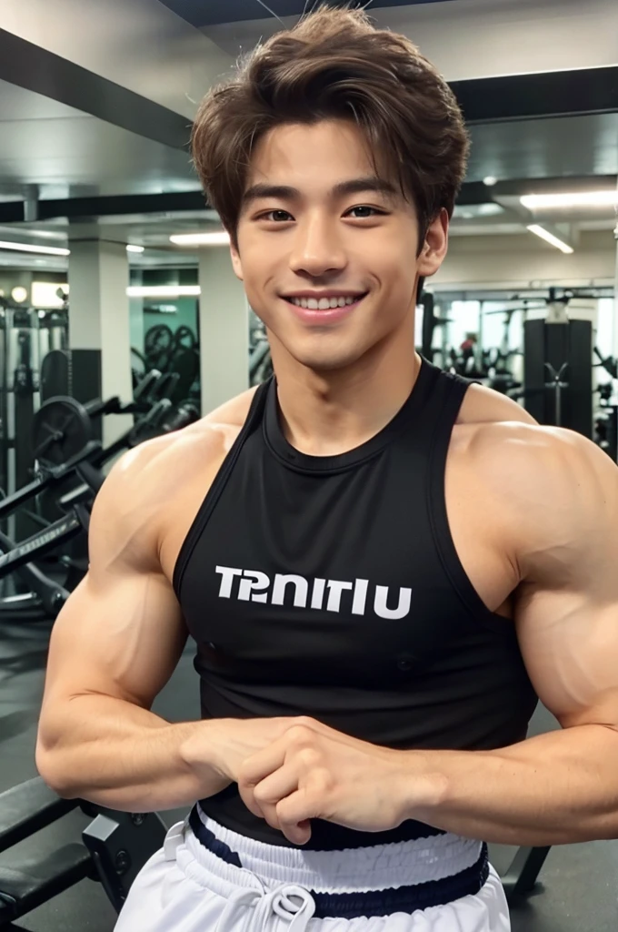 (Refreshing handsome man, Hallyu, smile), (Gym, Sportswear, Gymのトレーナー)