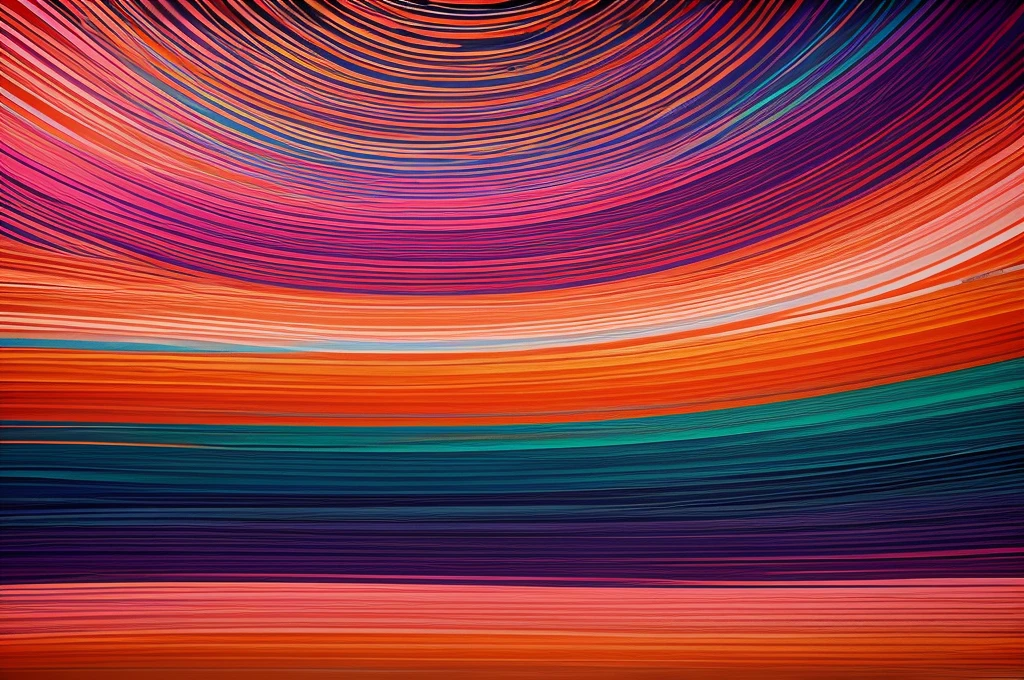 Colorful abstract wavy lines in shades of orange pink and blue against a dark background bold and slim lines brush strokes
