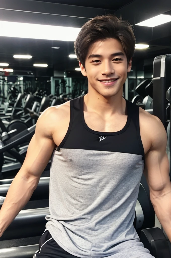 (Refreshing handsome man, Hallyu, smile), (Gym, Sportswear, Gymのトレーナー)