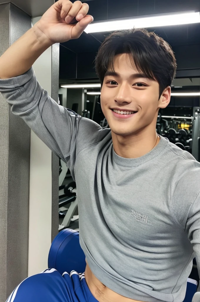 (Refreshing handsome man, Korean Idol, smile), (Gym, Sportswear, Gymのトレーナー)