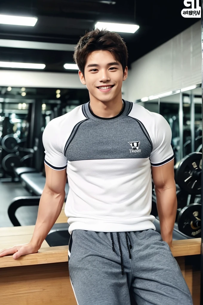 (Refreshing handsome man, Just like a Korean idol, smile), (Gym, Sportswear, Gymのトレーナー)