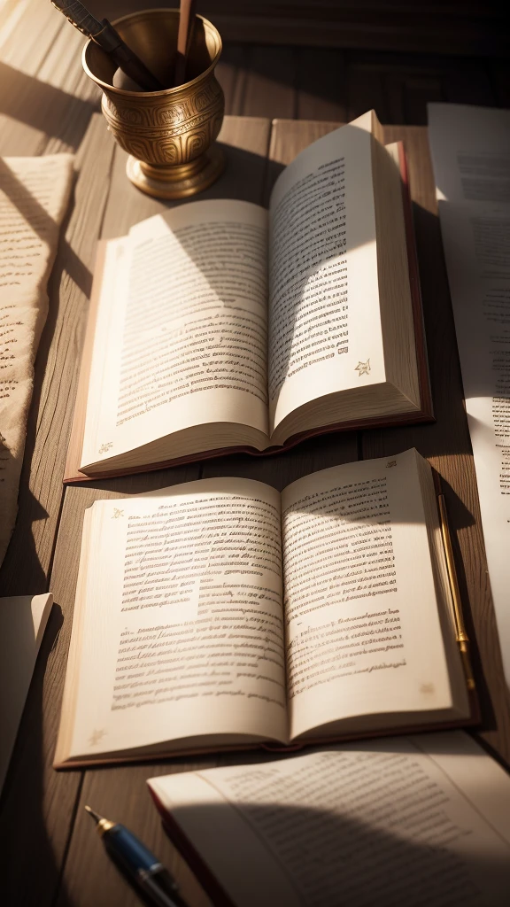 Saul of Tarsus, inspiring generations through epistles, ancient Greece, traditional robes, writing passionately, scrolls and letters around, simple room filled with light, close-up shot, hyper-realistic, photo realism, cinematography