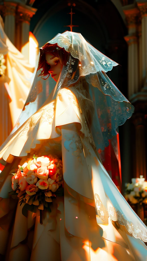 1 girl, Masterpiece, height, Sonic Edge_Rias_Gremory, ((wedding dress, church, bridal veil, wedding, bunch of flowers))