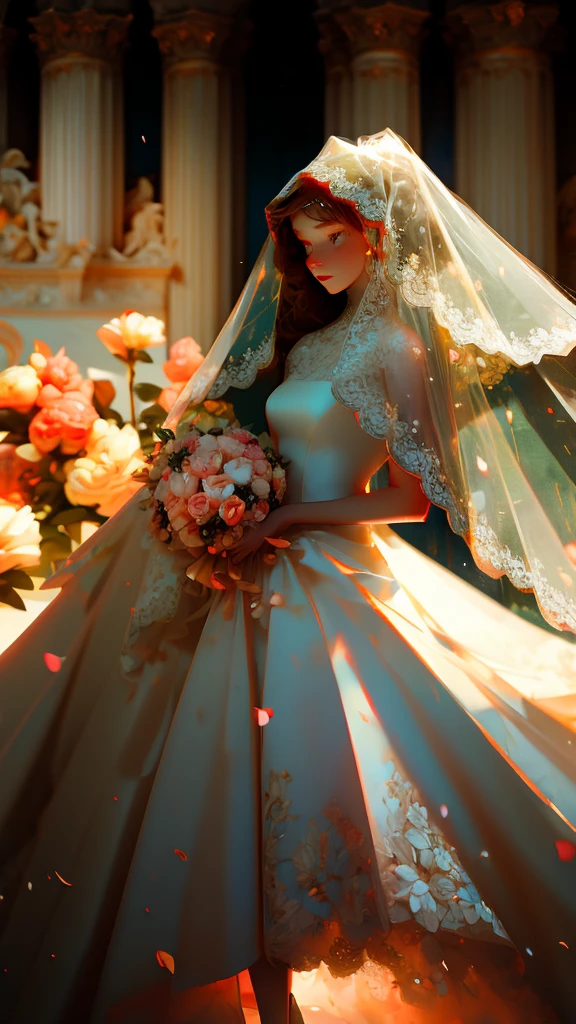 1 girl, Masterpiece, height, Sonic Edge_Rias_Gremory, ((wedding dress, church, bridal veil, wedding, bunch of flowers))