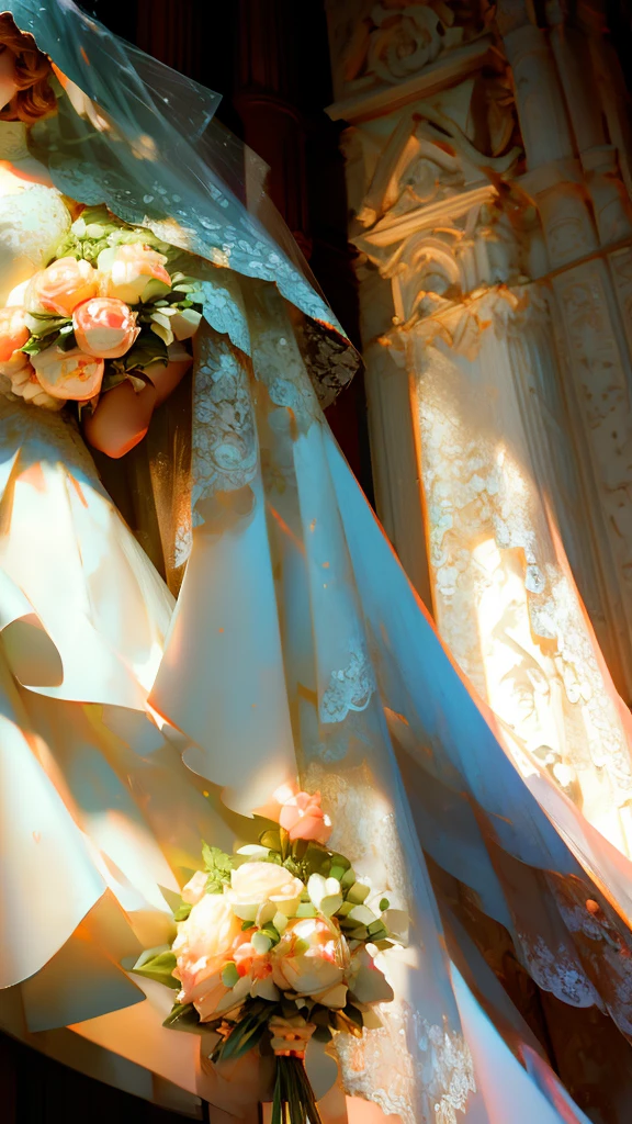 1 girl, Masterpiece, height, Sonic Edge_Rias_Gremory, ((wedding dress, church, bridal veil, wedding, bunch of flowers))