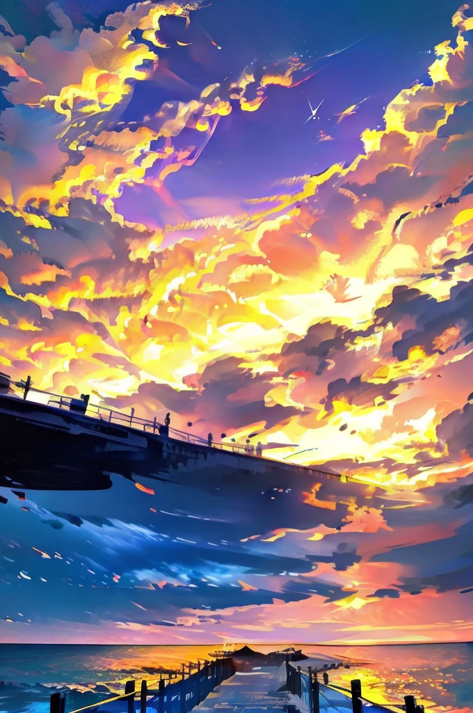 Sunset,Vague,railing