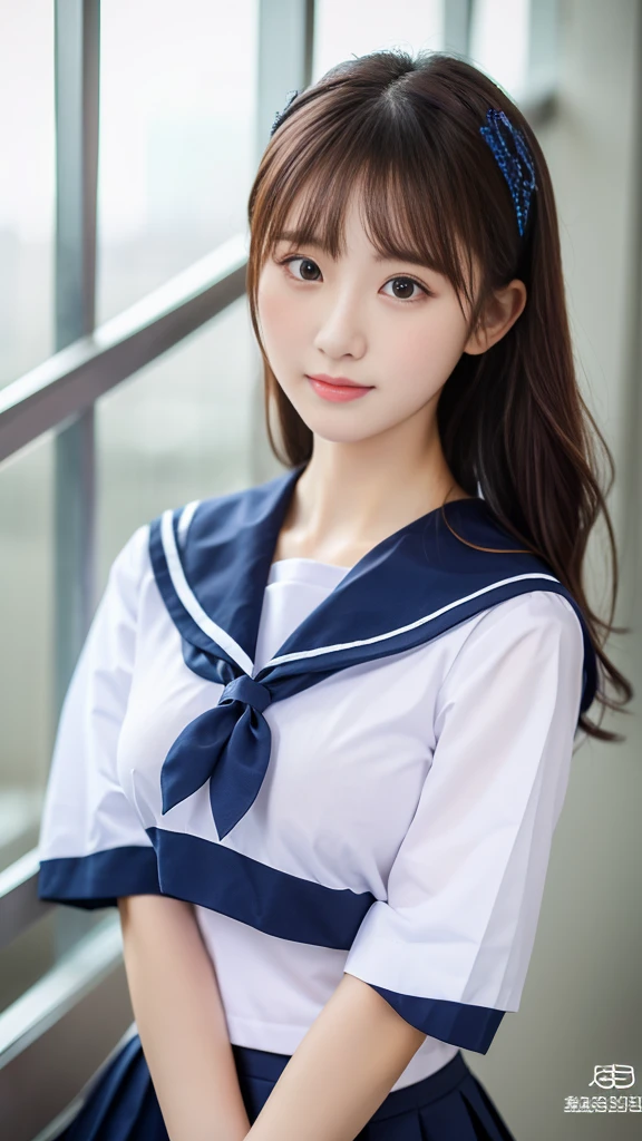 (masterpiece, highest quality, highest quality, beautifully、aesthetic:1.2), (1 girl), colorful, Most detailed, Perfect Face, Upper Body, High resolution, Sailor suit, Impressive visuals,Big Breasts,