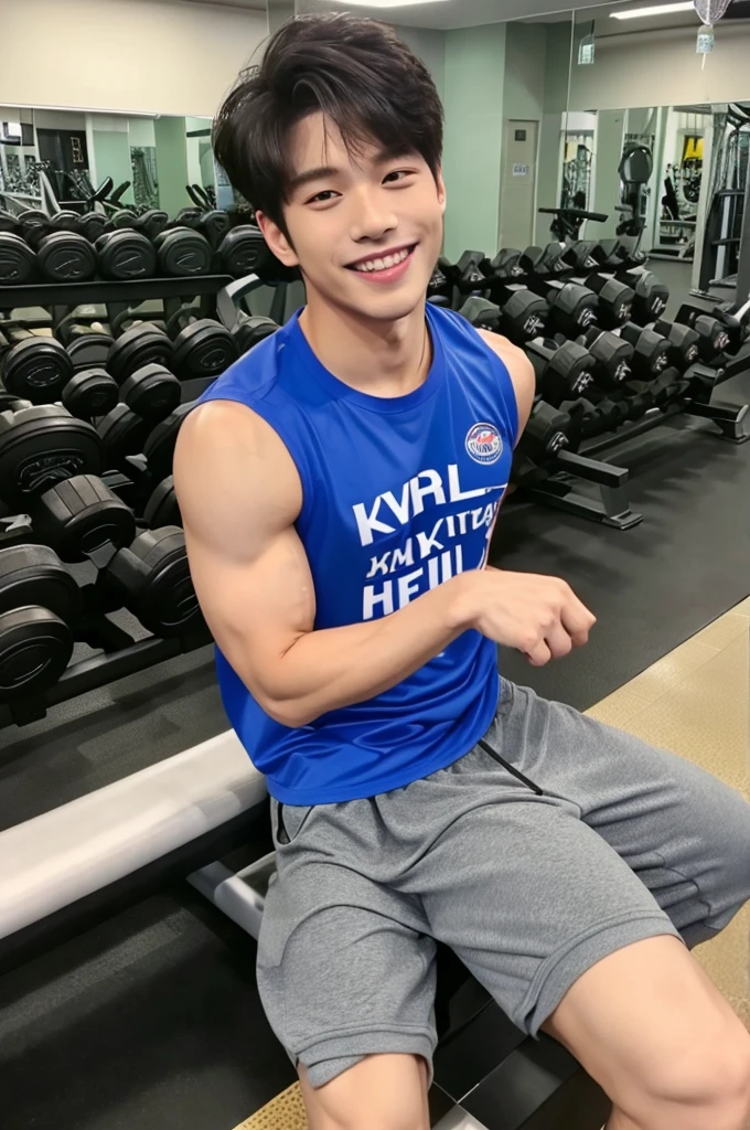 (Refreshing handsome man, Just like a Korean idol, A kind smile), (Gym, Sportswear, Gymのトレーナー)