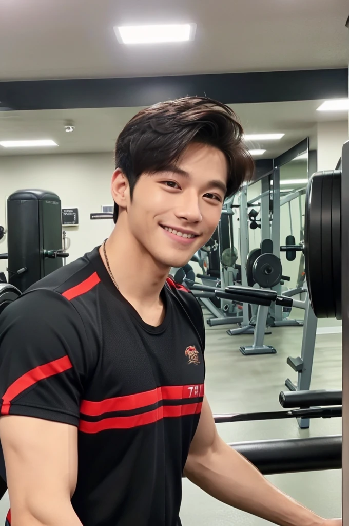 (Refreshing handsome man, Just like a Korean idol, A kind smile), (Gym, Sportswear, Gymのトレーナー)